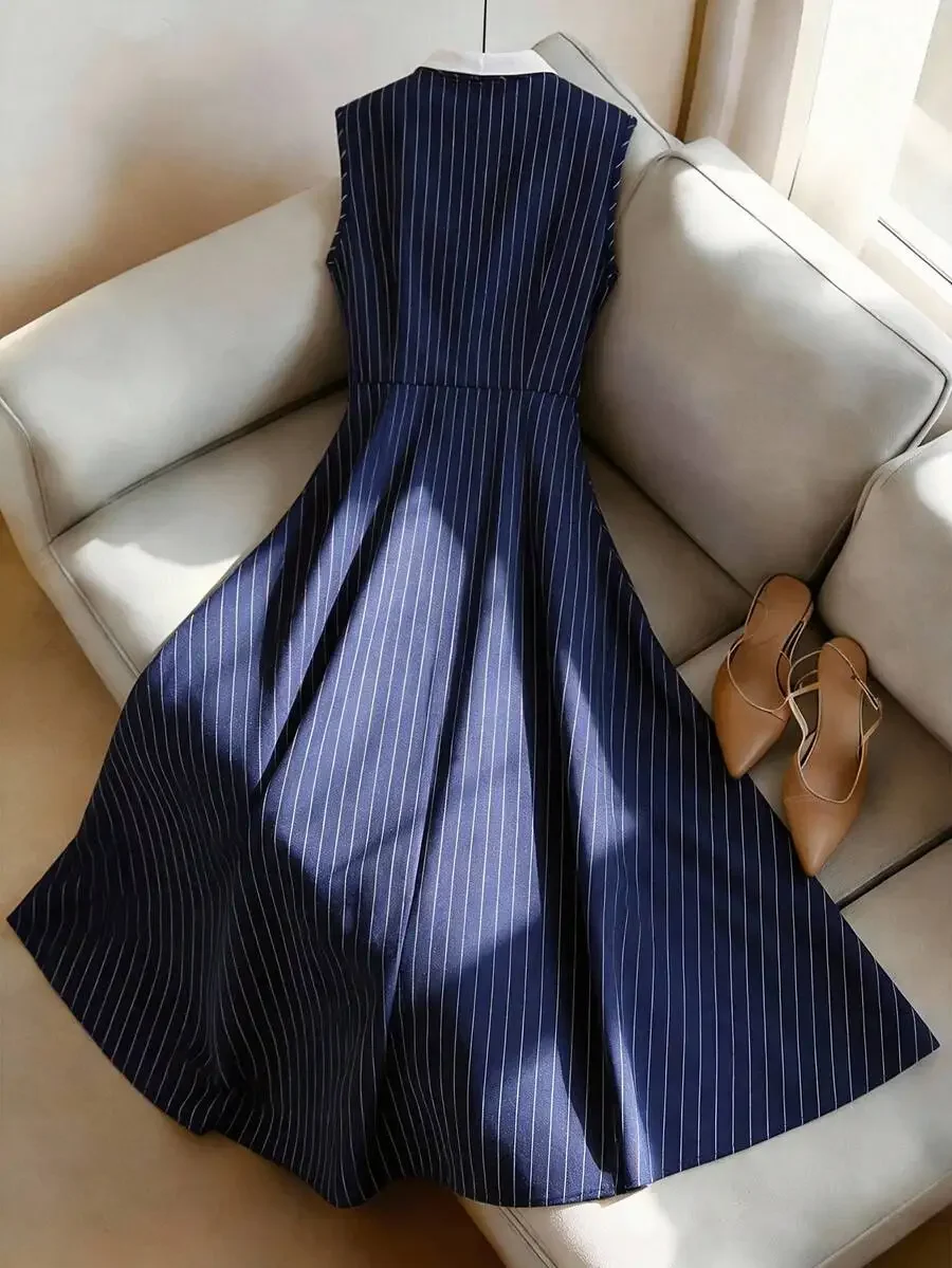 Men'S Spring Fashion - Blue Striped Sleeveless A-Line Dress With