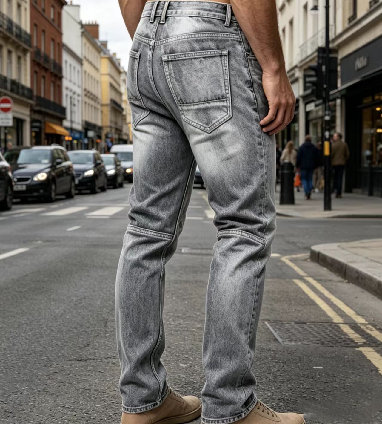 Men'S Fashion Grey Jeans - Grey Slim Fit Distressed Denim Jeans