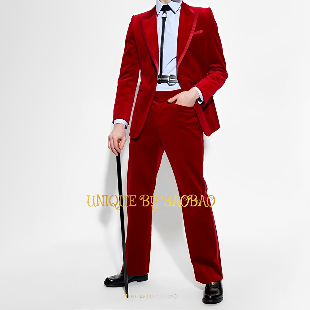 Men's Red Velvet 2 Piece Suit  - Men'S Fashion Xmas Party 리뷰 및 가격