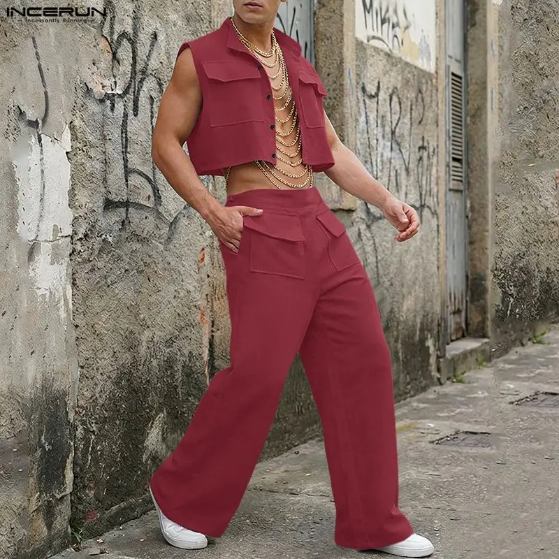 INCERUN Men Sets Solid Sleevel - Men'S Spring Fashion 리뷰 및 가격