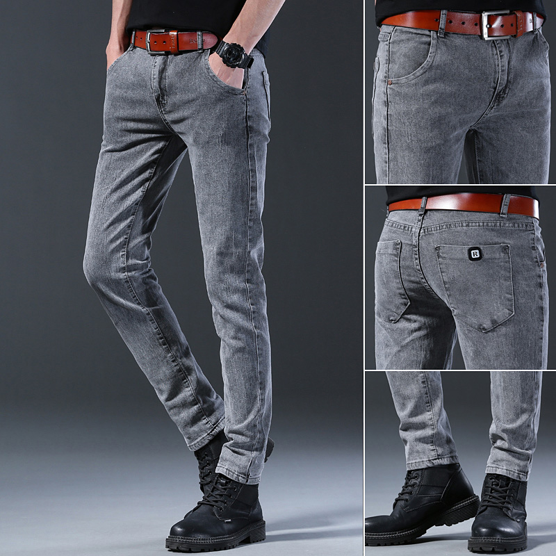 Men's Slim Elastic Grey Jeans  - Men'S Fashion Grey Jeans 리뷰 및 가격