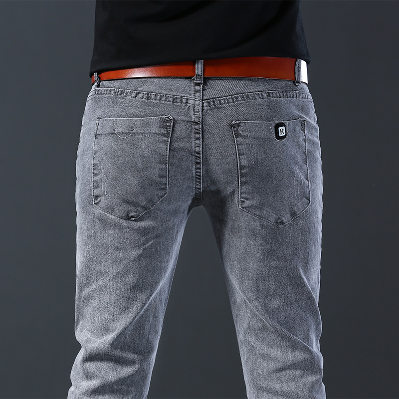 Men's Slim Elastic Grey Jeans  - Men'S Fashion Grey Jeans 리뷰 및 가격