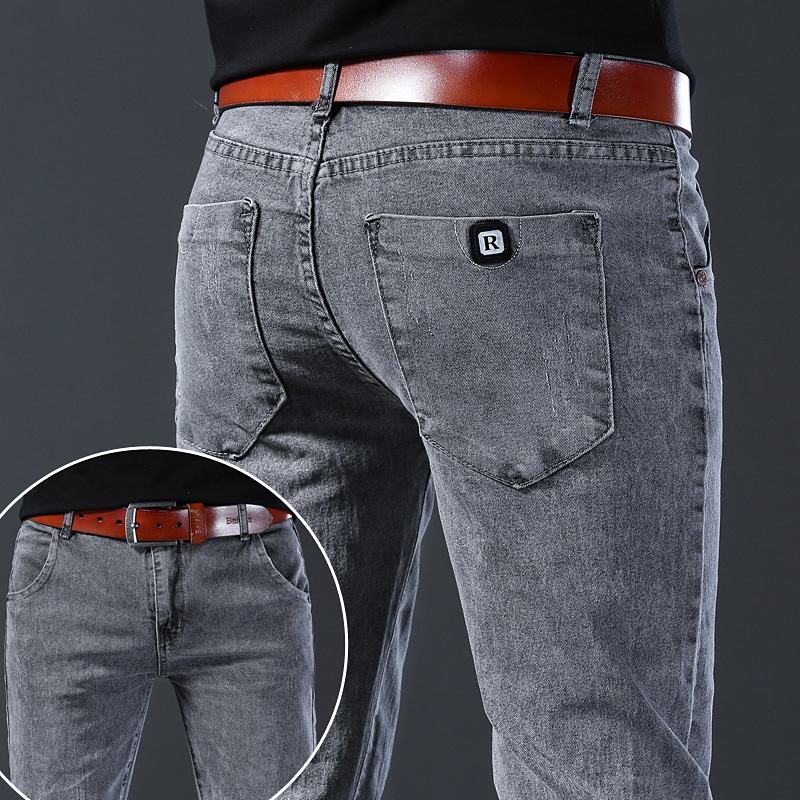 Men's Slim Elastic Grey Jeans  - Men'S Fashion Grey Jeans 리뷰 및 가격
