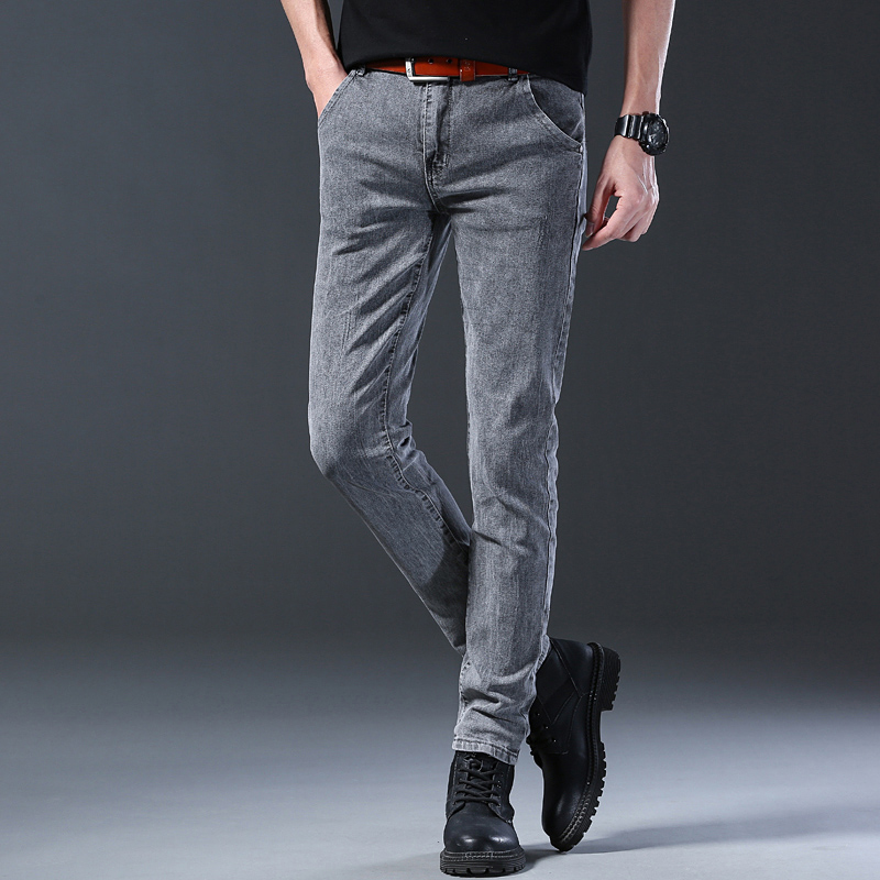 Men's Slim Elastic Grey Jeans  - Men'S Fashion Grey Jeans 리뷰 및 가격