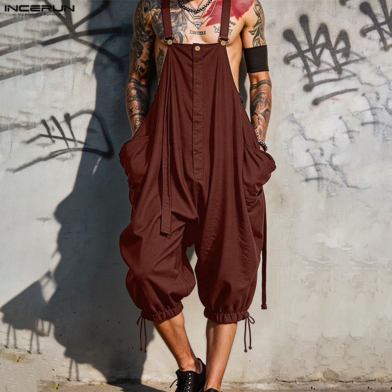 INCERUN Men's Jumpsuits Solid  - Fashion Harness Men 리뷰 및 가격